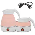 ZURU BUNCH Portable Electric Kettle, Travel Foldable Kettle with Silicone Electric Insulation Heating Boiler Tea Pot for Camping 600ml, 110-220V Food Grade Silicone Foldable Kettle (Pink)