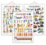 GO WOO Combo of 3 Action Words, Transport and Numbers 1-10 Charts for Kids