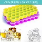 SAMEZONE Ice Cube Tray with Silicon Ice Mold Trays Flexible Silicone Honeycomb Design 37 Cavity Ice Cube Tray with Lid Multicolor (Pack of 2)