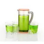 OLIX Glory Lemon JUG Water Jug Carafes and Pitchers Glass for Dinner Table Decoration Sophisticated Glass Water jug with Lid with Long Crystal Glass (Set of 6 Glass 300 ML, Jug 1.5 Litre) Peach