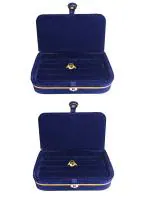 atorakushon Velvet Jewellery accessories Vanity Storage Earrings Studs Box Ring Box For Women's Pack of 2 Blue