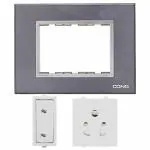 CONA Combo Set of STATUS-Switch, Socket and 3M Modular Plate- 9256-2 Way Modular Switch 6A White,9311-3Pin Multi Socket 6 Amperes White and 10503-Glassic 3M Modular Plate for Home,Office,Shop,etc