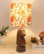 Homesake Chess Bedside Table Desk Lamp Rustic Wood Base Fabric Shade for Décor, Accent Light, Gameroom, Kids', Living Room, Bedroom, Knight, Bird