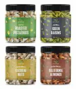 GreenFinity Fresh and Healthy Premium Raw Nuts Dry Fruits Combo Pack of Almond, Cashew, Raisin, Pistachio Jar Pack (250g * 4) 1KG.