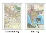 Golden Paper Multicolor Rectangle Uttar Pradesh and India Fact Figure Tourism Purpose Aspirants UPSC, PCS, SSC, Railway Competitive Exam Paper Print Political Map  (40 x 28 inch) pack of 2