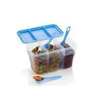 GOPSZOME 3 Partition Storage Container - 3 in 1 Transparent Plastic Lock Food Storage Airtight Container Jar with Spoon, Refrigerator Safe Box for Cereals, Snacks, Pickle, Grocery, Dry Fruits Dabba