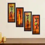Ecraftindia Tribal Women Matt Texture UV Art Painting (Set Of 4) 71 X 40 cm