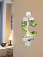 Bnezz - 12 Hexagon Silver Wall Sticker 3D Mirror Stickers for Wall | Acrylic Decoration Sticker | Mirror Wall Stickers, Acrylic Mirror Wall Decor Sticker, Mirror Stickers for Wall (Pack of -12)