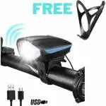 Spokefox 2-in-1 USB Rechargeable Bicycle Horn Light (3 modes) with free bottle holder Front Light (blue)