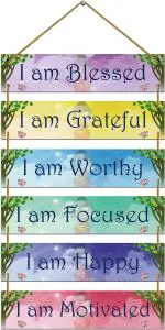 Indianara Set of 6 Motivational Wooden Wall Hanging for Home Decor|Office|Gift (4554WH) (30 inch X 11 inch, Multi Color)