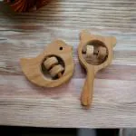 Neemtoys Pure Neem Wooden Nice Sound Making Neem Wooden Rattles for Toddlers Hippo Head and Sparrow Shapes