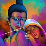 Art Factory Radha Krishna Painting Canvas 12 inch x 12 inch Painting (Without Frame)