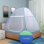 Kunkun Light Blue Polyester King Double Bed Box Mosquito Net for Adults|NET | Good Night |Mosquito Net |Bed |bedbugs |mouse trap |bed bugs |orkin |