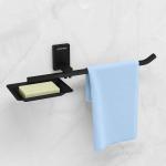 Plantex 304 Grade Stainless Steel Soap Dish with Napkin Ring/Soap Stand/Soap Holder/Napkin Holder/Towel Hanger for Bathroom/Bathroom Accessories - Pack of 1 (Crystal, Black)