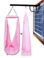VParents Toddler Baby Swing Cradle with Mosquito Net Spring and Metal Window Cradle Hanger (Blue) (Pink)