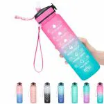 TrueVibes Enterprise 1000ML Motivational Fitness Sport Water Bottle with Straw & Time Maker, Leak-proof, BPA-free, Tritan, Toxin Free Plastic Drink Bottle Design for Girls, Boy, Cycling, School & Office