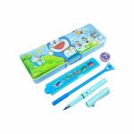 FULLKART Doraemon Double Sided Pencil Box inbuild Sharpener and LED, 1 Scale, Art Pencil, Ruler and Eraser (Assorted Stationery Items)