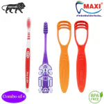 MAXI Oral Care Combo of 4-(1 Kids) Zoom Car Junior Toothbrush & (1 Adults) You & Me Active Toothbrush & (2 TC) 1 Number Tongue Cleaner