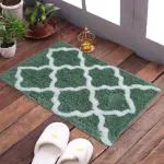 Enyra Bath Mat Anti-Slip Hot Melt Coating Serene Microfibre Abstract Design Bath Mat - 37x57 cm, Floor Mat for Bathroom/Bedroom/Kitchen/Door - Pack of 2 Piece - Green