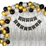 Perfect Party Happy Birthday Decoration Kit 56 Pcs Combo Pack for Girls Boys - Happy Birthday Banner, Rose Gold Confetti Balloons, Rose Gold Chrome Balloons, Pink Pastel Balloons, Balloons Arch Strip, Glue Dots Strip, Balloons Hand Pump