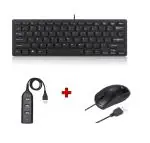 Enter Typist Mini Wired Keyboard + Slider Wired Mouse + U4P USB HUB Combo Set (Black)