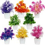 PRIMOH Set of 8 Unique Small Artificial Plants For Home Office Desk Bathroom Decor Bonsai Wild Artificial Plant With Pot (14 cm, Multicolor)