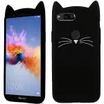 Indiacase Honor 7X Black Slim Silicone, Rubber Cat Design, Wireless Charging Compatible Cases & Covers, Display Size-12 mm, 14 x 7 x 5 mm