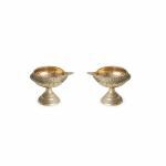 M F Decorwala Gold Brass Diwali Kuber Deepak On Stand Diya Oil Lamp For Puja Home Decor, 2.25 Inch (Set Of 2)