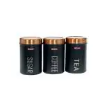 METKING Tea Sugar Coffee Containers Set of 3- Black Color Canisters for Your Kitchen, Perfect Sugar Tea Coffee Container Set, Coffee Tea Jar and Sugar Boxes for Kitchen Storage