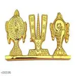 Chkoteravatiya Brass Shankh Chakra Namah of Lord Vishnu Tirupati Balaji | Shankha Chakra Tilak Lord Vishnu Symbol| Shankha Gada Padma| Gold Plated| Ideal for Car Dashboard | 10*4*5 cm