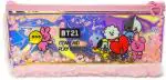 POKSI fur Pencil Pouch with Water and Glitter Filled | BT21 Cartoon Art Polyester Pencil Box l Set of 1 Pink