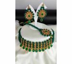 Gyaan Jewels Handmade Gold Plated Alloy Necklace, Earring and Maang Tikka Set Green (Women) Free Size