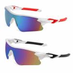 GHOSSY Sports Sunglasses Mirror Wrap Around Cricket Cycling Driving Fishing Men White Red & White Black)