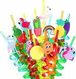 Imaashi Reusable Plastic Curly Straws for Kids Fun & Eco-Friendly Straws for Birthday Party Favors and Family Table Decorations Party Supplies - Random Colors & Designs (Pack of 4)