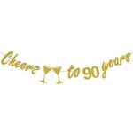 Festiko 90th Birthday Party Decorations, Glittery Gold Cheers To 90 Years Banner, Perfect Party Supplies 90th Anniversary Decorations For 90th Birthday