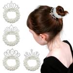 MAYCREATE 4Pcs Hair Tie Elastic Scrunchies For Girls Crown Pearl Scrunchies Hair Accessories Hair Ropes For Hair Bun, Ponytail Gift For Girls