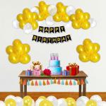 1iAM Happy Birthday Decoration Items | 60pcs Balloons, 1pc Black Banner & 1pc Arch for Husband, Wife, Baby, Boy, Girl, Girlfriend, Boyfriend Birthday Party Decoration (Golden & White | Pack of 62)