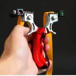 Marksman New Professional Alloy Bow Head Resin Handheld Slingshot Catapult Heavy Duty with Powerful Extra Latex Rubber Bands (Red)