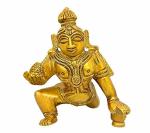 Idol Collections Gold Brass Laddu Gopal Bal Krishna Thakur Ji Idol Statue, Copper Red Dancing Ganesha In Finish, 9 Inch