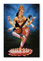 Tamatina Multicolor Religious Maa Saraswati God Modern Art Canvas Painting - 13X10 Inch
