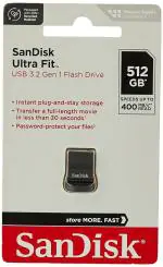 SanDisk Ultra Fit USB 3.2 Gen 1 512GB - Small Form Factor Plug & Stay Hi-Speed USB Drive, Upto 400MB/s