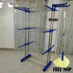 SUNDEX Blue Steel Floor Cloth Dryer Stand - Premium Qulity With Free Microfiber Mop