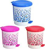 See Inside Plastic Pedal Dustbin Wastebasket Container Bin for Bedroom Home Office Plastic Dustbin  (Multicolor, Pack of 3)