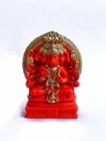 Maruti Spandan Panchmukhi Hanuman Murti Bajarangbali Idol, 5 x 3 Inches, Orange & Golden Finish, for Home and Office