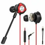 CLAW G13 Triple Driver Wired Gaming Earphones with Dual Microphone and 3D Stereo Sound for Mobile Phones, Tablets, PC, Laptop, PS4, Xbox, Switch (Red)