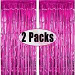 Propsicle Birthday Foil Curtain Pack of 2 Pink 3ftx6ft Fringe Curtains Party Decoration Anniversary, Bachelorette, Baby Shower, Bridal Shower