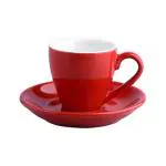 Welltone 6.5 oz Cappuccino Cups with Saucers, Set of 1, Ceramic Coffee Cup for Au Lait, Double Shot, Latte, Cafe Mocha, Tea (Red)