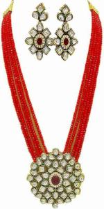 ASL World Red Alloy Sterling Silver Plated Jewel Set For Women