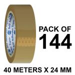 VCR Self Adhesive Brown Packing Cello Tape - 40 Meters in Length - 24mm / 1 Inch Width - 144 Rolls Per Pack - BOPP Industrial Packaging Tape for E-Commerce Box Packing, Office and Home use