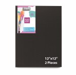 Eduway Medium Grain 12x12 inch Cotton Black Canvas Board- Pack of 2, (30x30 cms) with 4mm MDF Board Backing, For Painting.